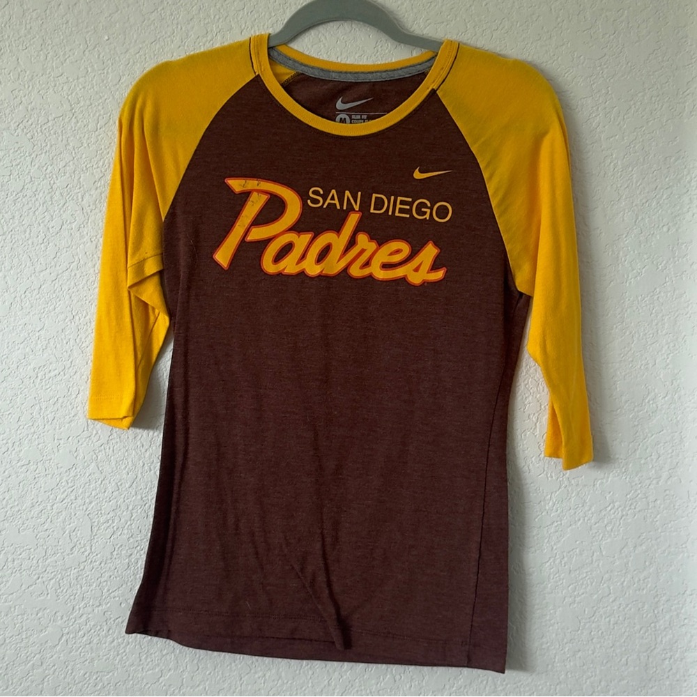 Nike San Diego Padres Brown and Yellow Raglan Baseball Tee